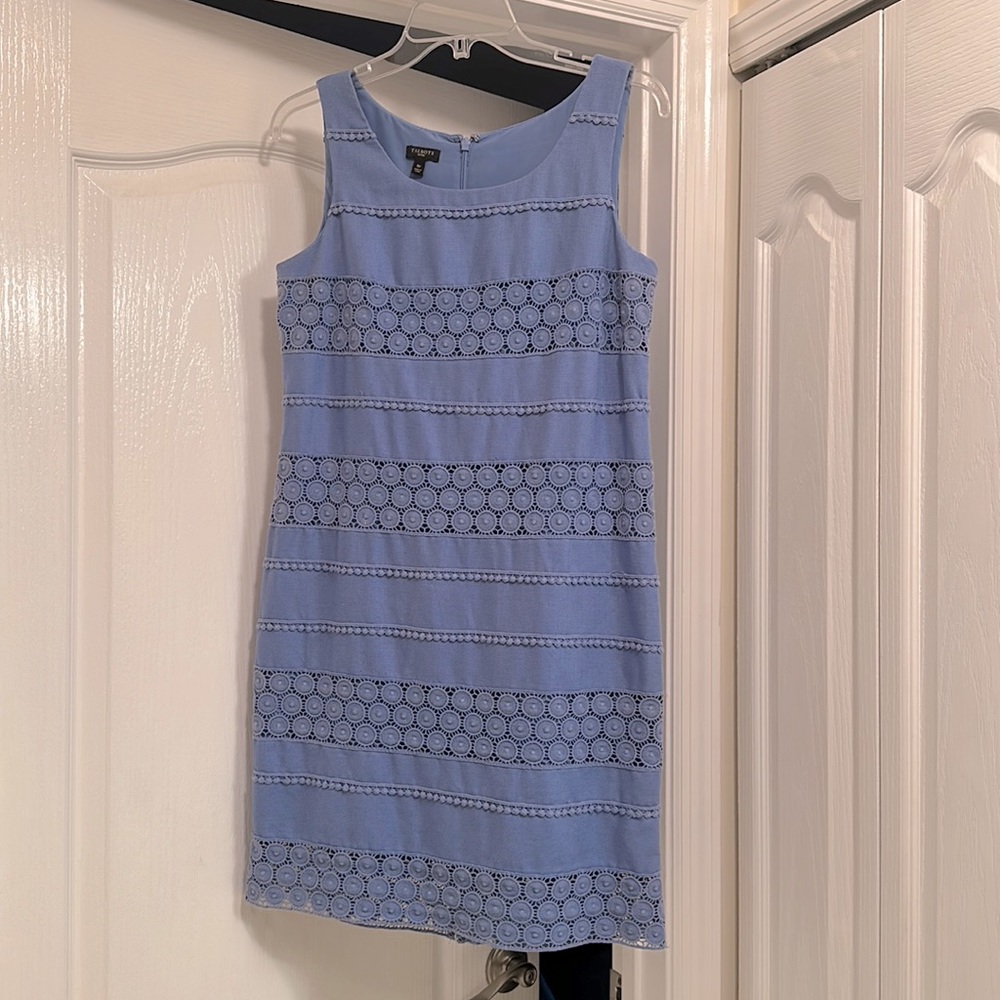 Talbots Petites Sleeveless Dress Cotton & Linen with Lace Petite Size 6P Blue